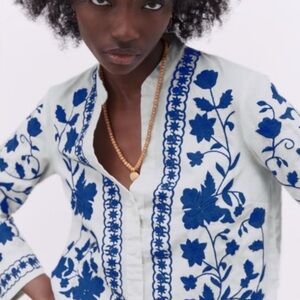 Zara Floral Embroidered Jacket / Top
Blue White Buttodown